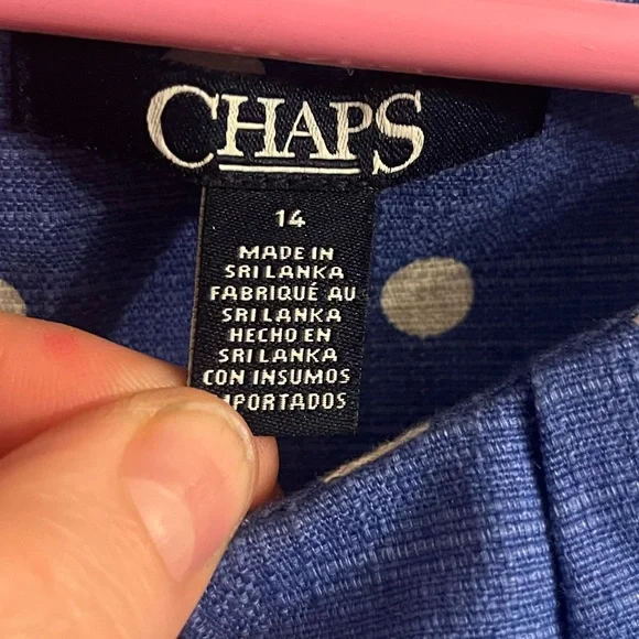 Ralph Lauren chaps Blue Polka Dot Mini Dress Pleated Pocket Sleeveless size 14 - Picture 6 of 9